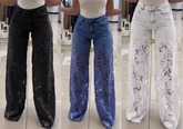 Kit 3 Calças Jeans Bethania™ com Renda Artesanal Floral