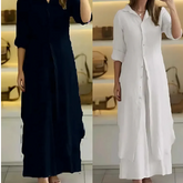 Kit 2 Conjuntos Clara | Chemise Longa + Calça Pantalona em Linho Premium